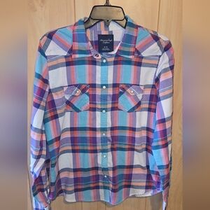 American Eagle Plaid Button Up Shirt Women's Size XL